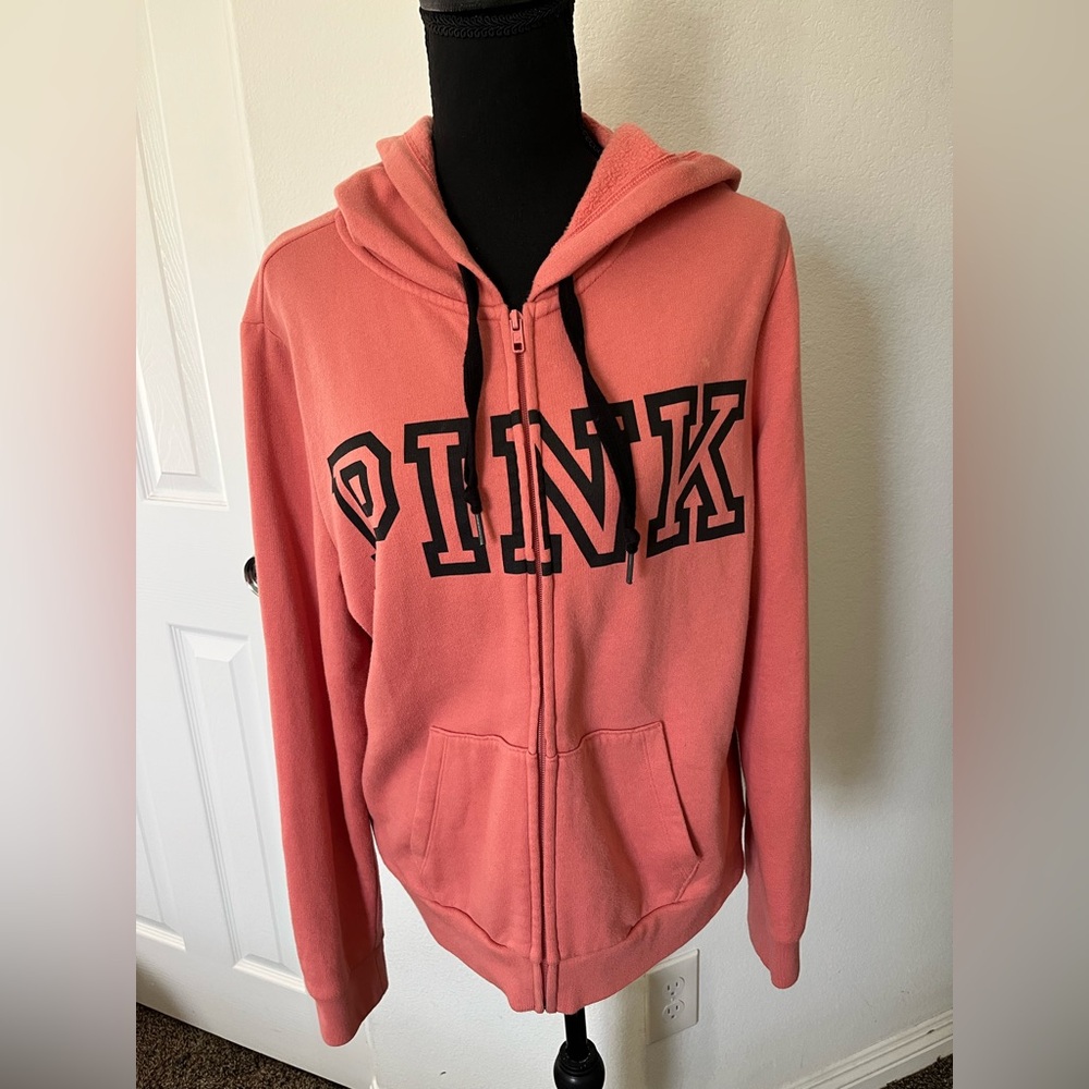 PINK Victoria’s Secret Full Zip Hoodie | Salmon Pink | Cozy Lounge Sweatshirt - Picture 5 of 16